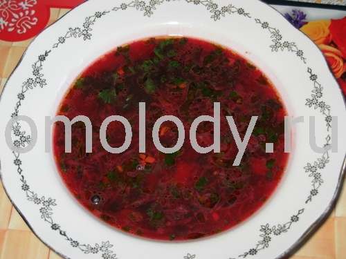 Beetroot hot soup with ham, Borscht